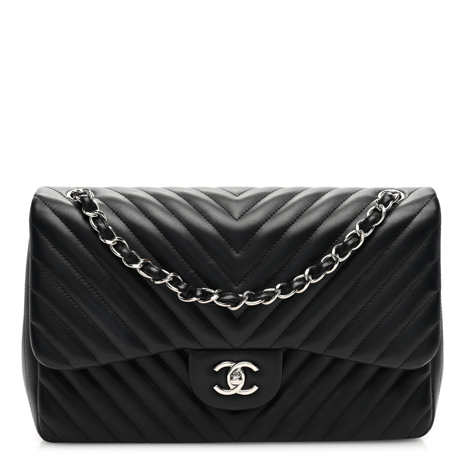 Chanel Lambskin Chevron Quilted Jumbo Double Flap Black 1 of 10