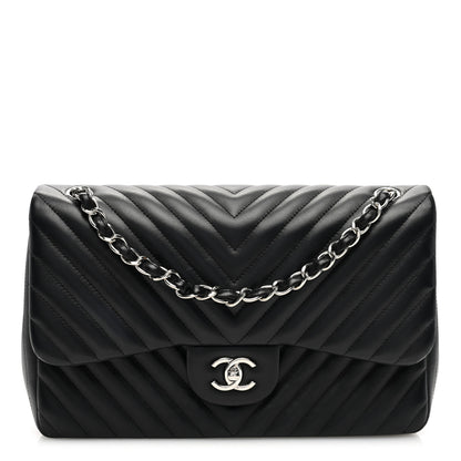 Chanel Lambskin Chevron Quilted Jumbo Double Flap Black 1 of 10