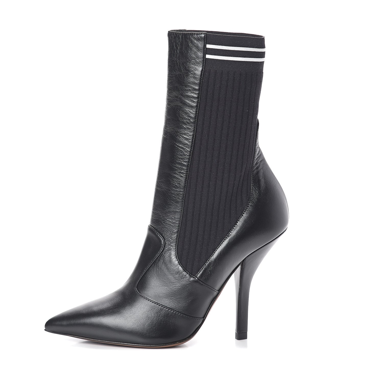 Vitello Lucido Stretch Fabric Striped Rockoko 105mm Sock Boots 37.5 Black