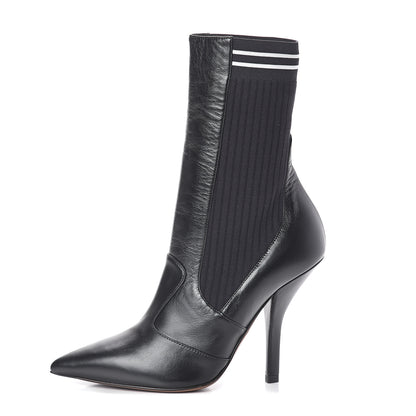 Fendi Vitello Lucido Stretch Fabric Striped Rockoko 105mm Sock Boots 37.5 Black 1 of 6