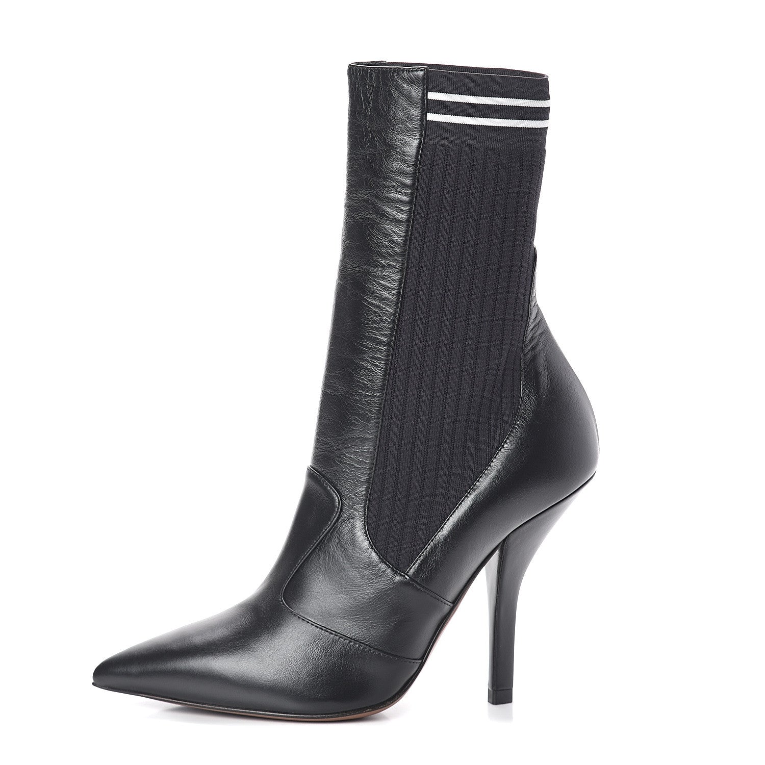 Fendi Vitello Lucido Stretch Fabric Striped Rockoko 105mm Sock Boots 37.5 Black 1 of 6