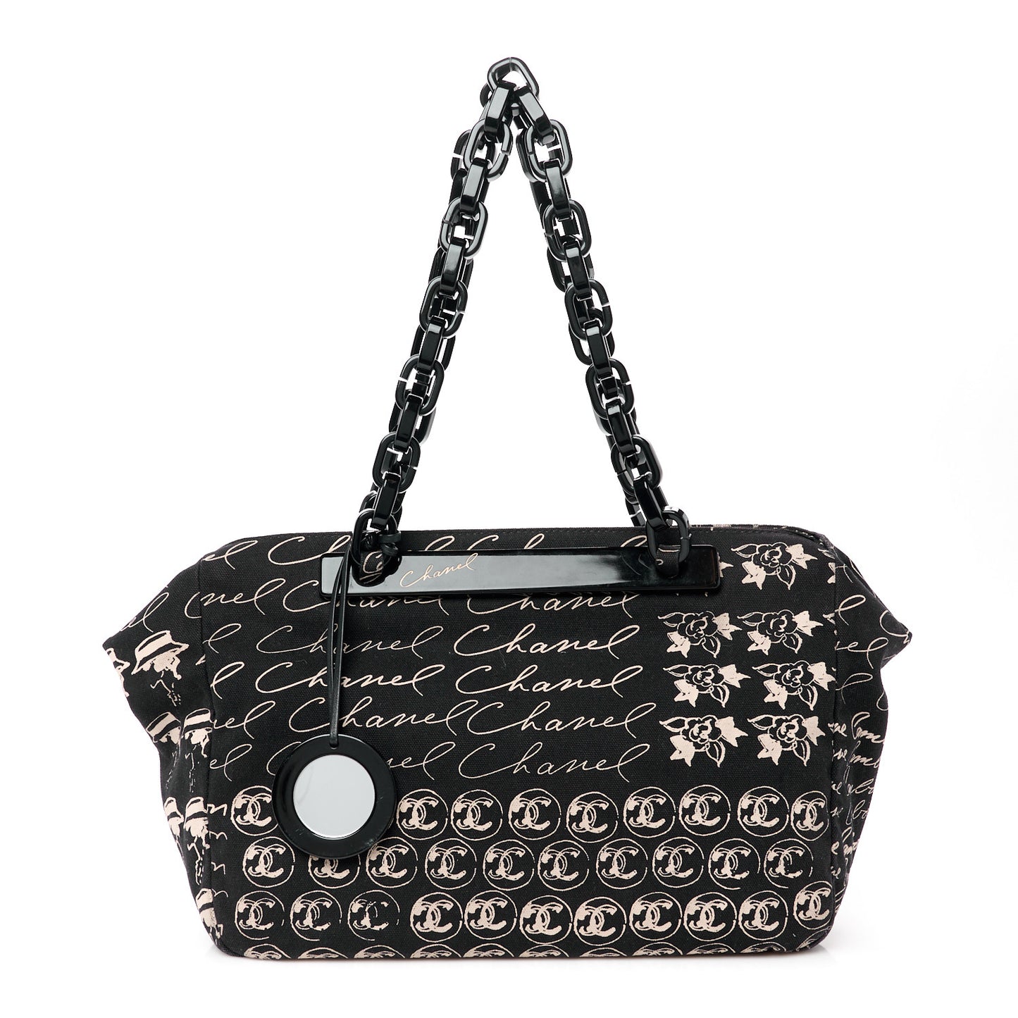 Canvas Camellia Flower Tote Black