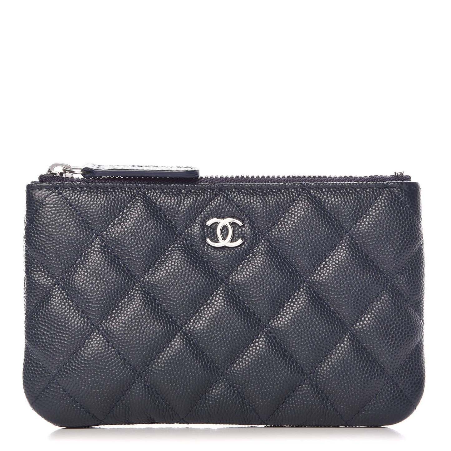 Metallic Caviar Quilted Small Cosmetic Case Dark Blue