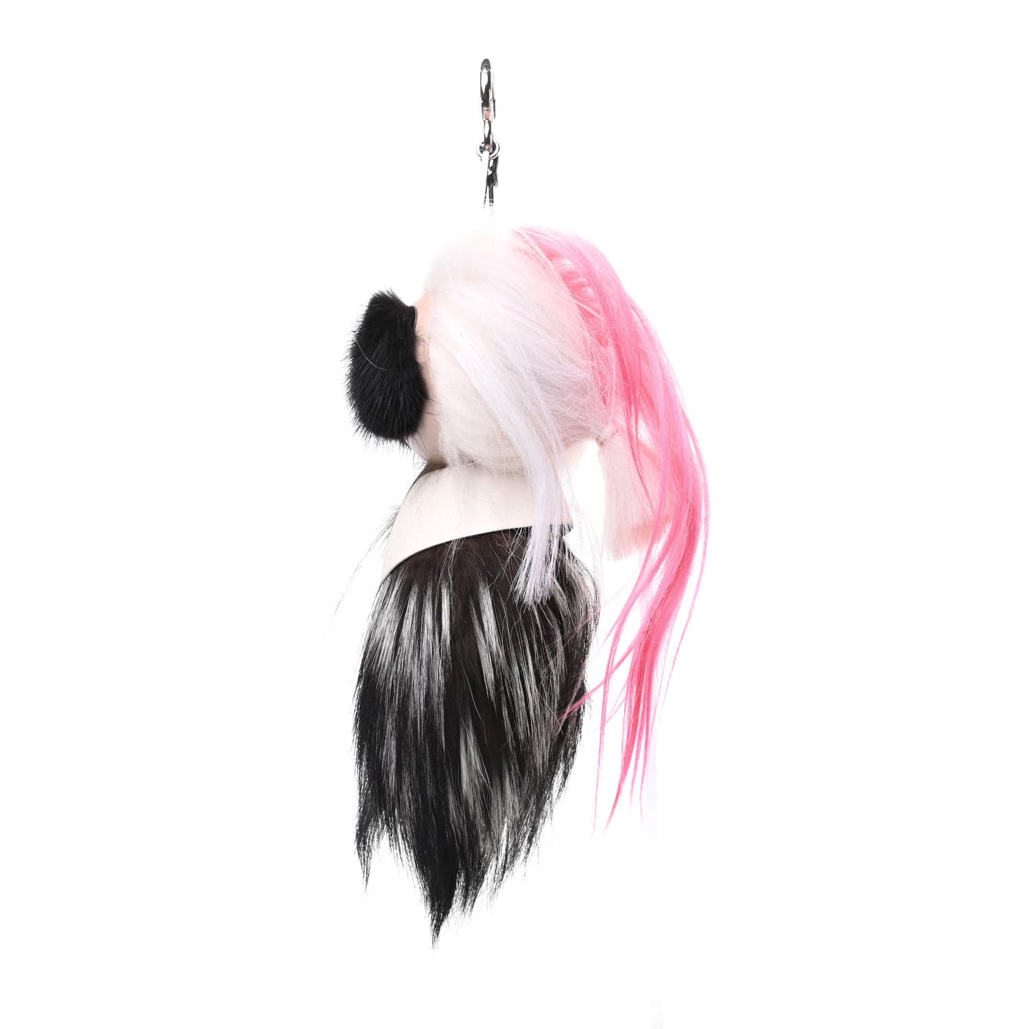Fendi Fox Mink Goat Fur Nappa Karlito Bag Charm Black White Rosa 3 of 4