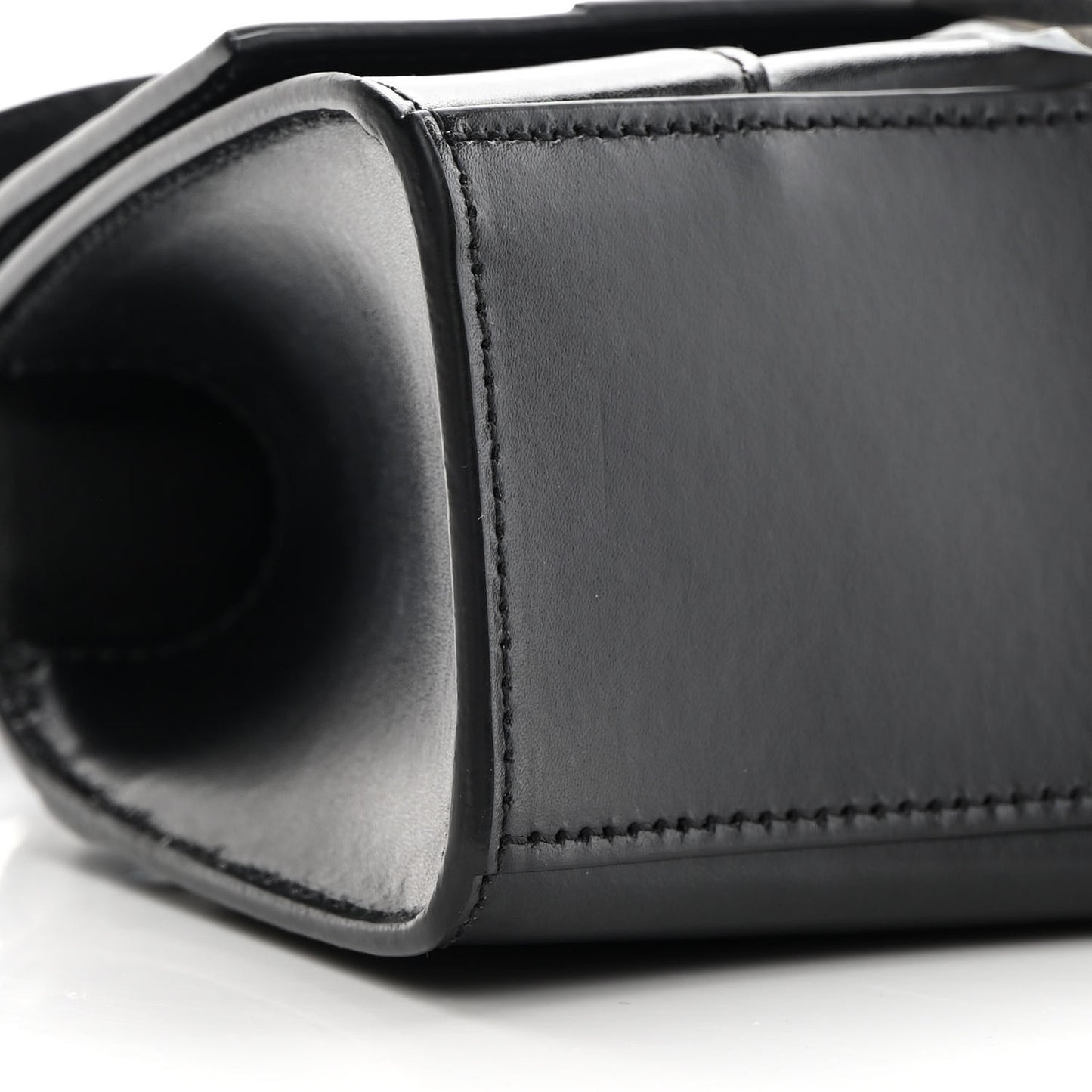 Shiny Box Calfskin Hourglass Top Handle Bag XS Black