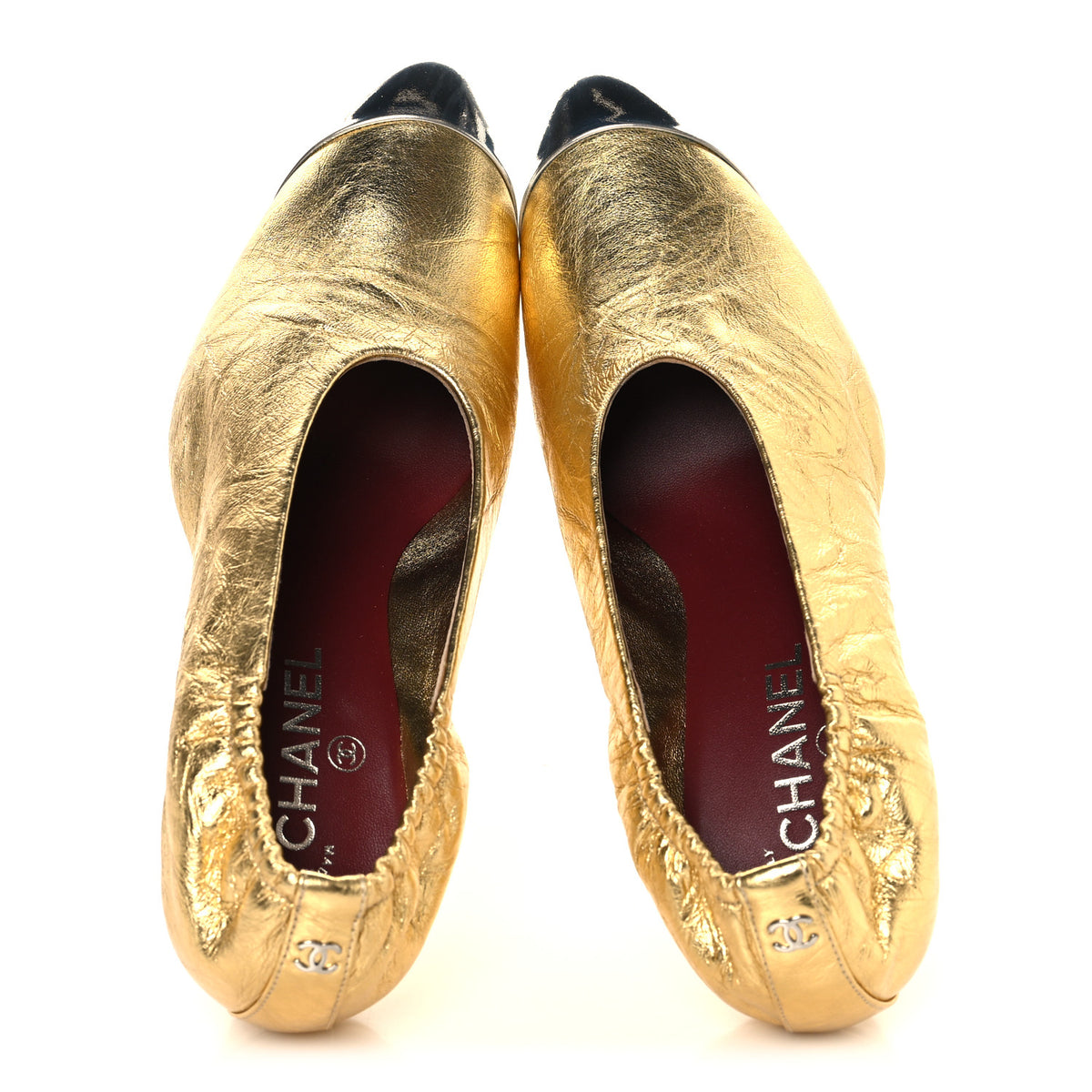 Crumpled Laminated Lambskin Calfskin Pumps 40 Gold Silver