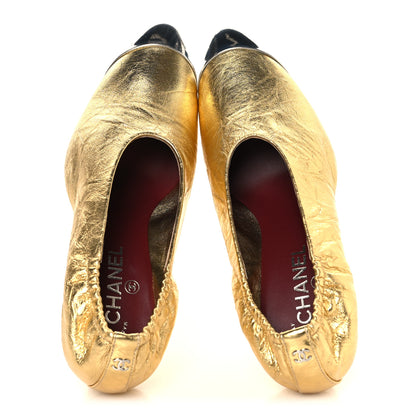 Chanel Crumpled Laminated Lambskin Calfskin Pumps 40 Gold Silver 2 of 10