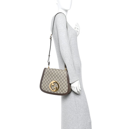Gucci GG Supreme Monogram Textured Dollar Calfskin Web Medium Blondie Shoulder Flap Bag Beige Ebony New Acero 3 of 19