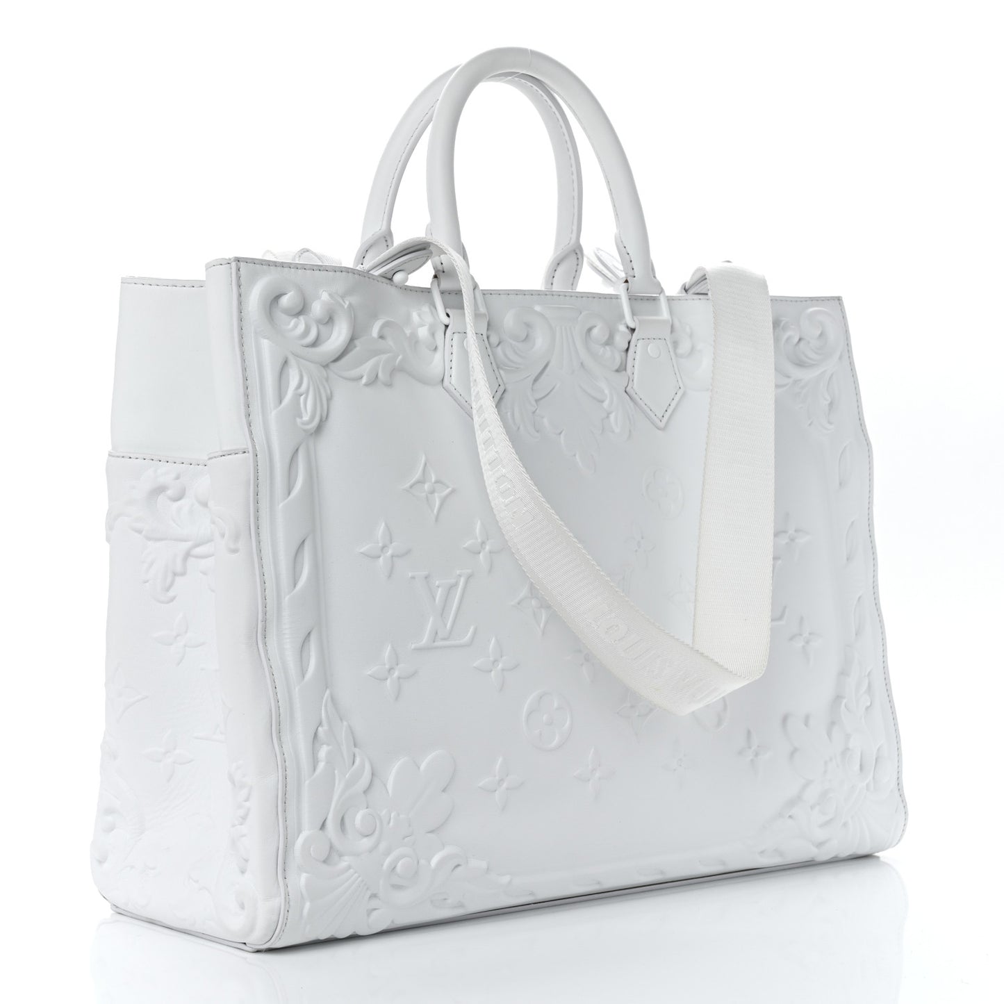 Calfskin LV Ornament Sac Plat 24H Optic White