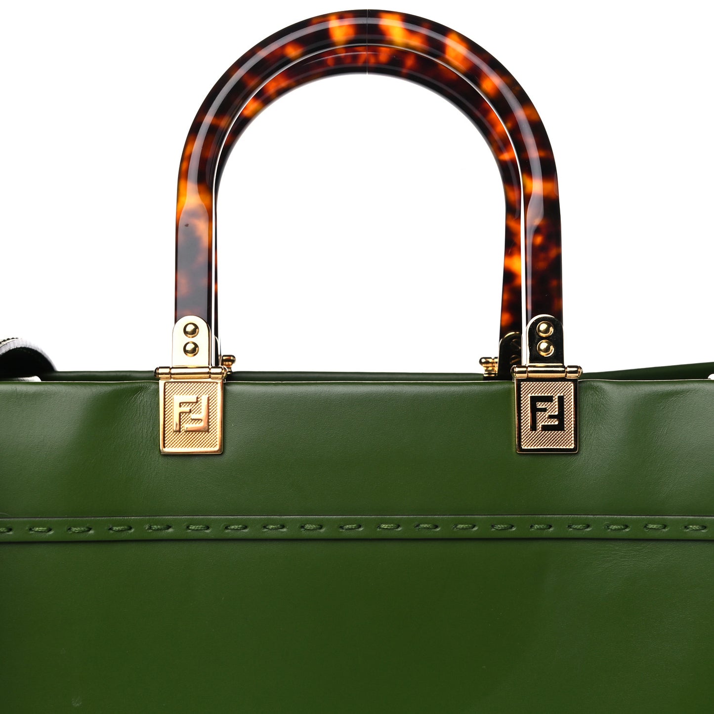 Vitello King Plexiglass Logo Embossed Medium Fendi Sunshine Shopper Tote Avocado