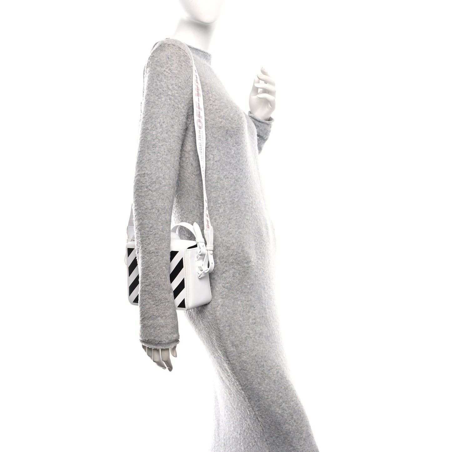 Saffiano Striped Mini Diag Binder Clip Bag White Black