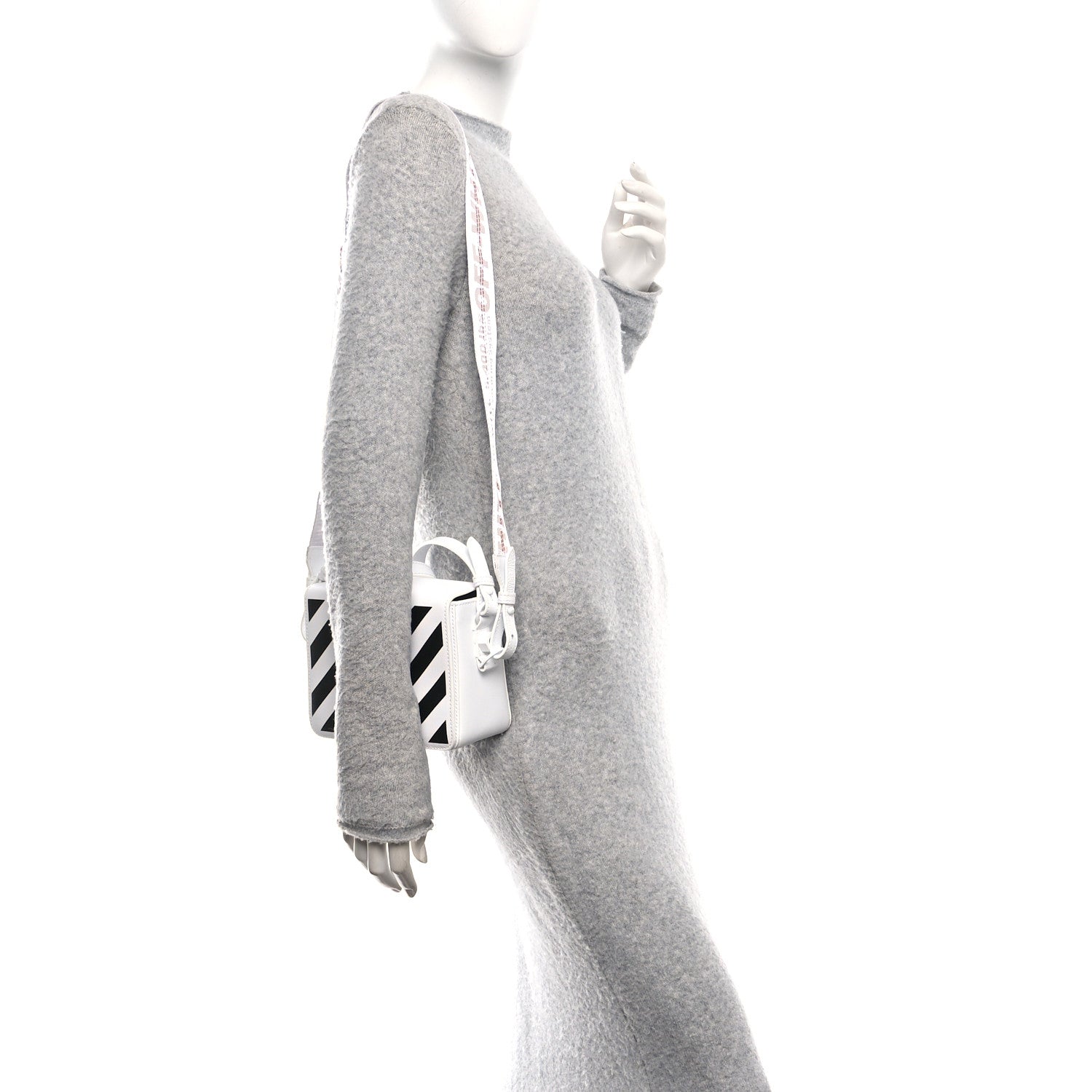 Off-White Saffiano Striped Mini Diag Binder Clip Bag White Black 2 of 11
