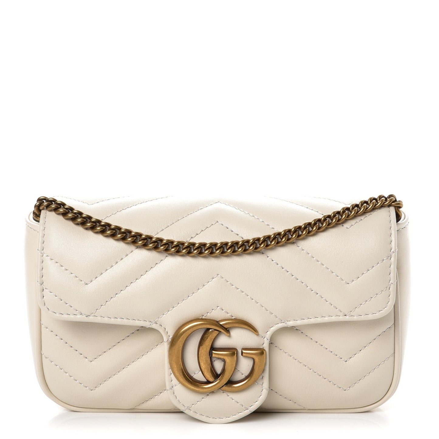Calfskin Matelasse Super Mini GG Marmont Shoulder Bag White