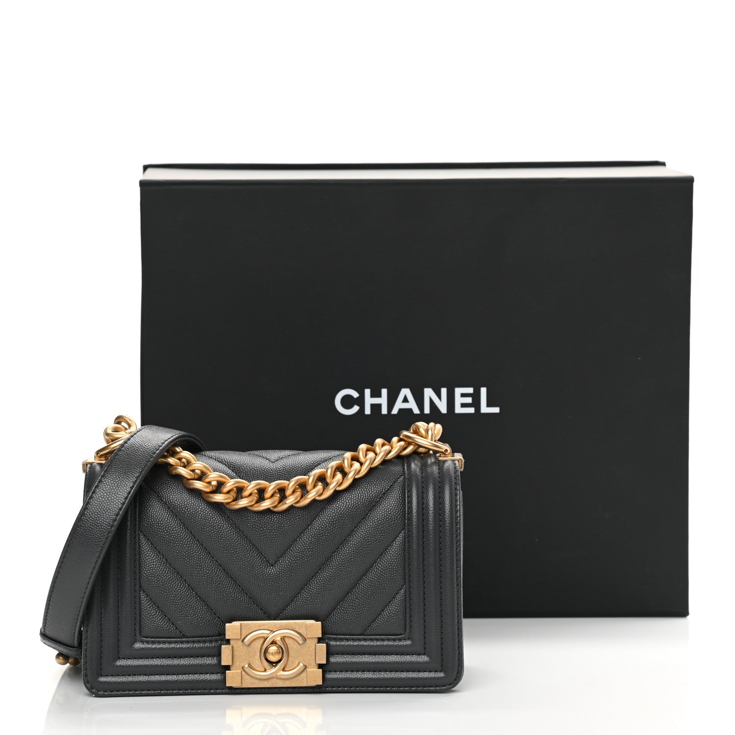 Chanel Caviar Chevron Quilted Small Boy Flap Dark Grey 12 of 12