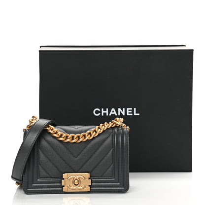 Chanel Caviar Chevron Quilted Small Boy Flap Dark Grey 12 of 12