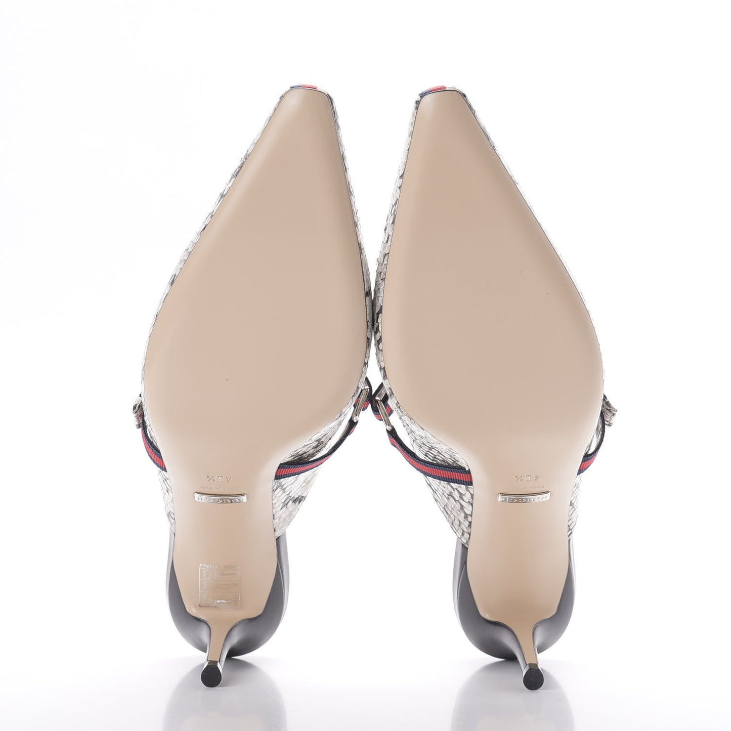 Elaphe Snakeskin Sylvie Web Cross Strap Mid-Heel Slides 40.5 New Roccia