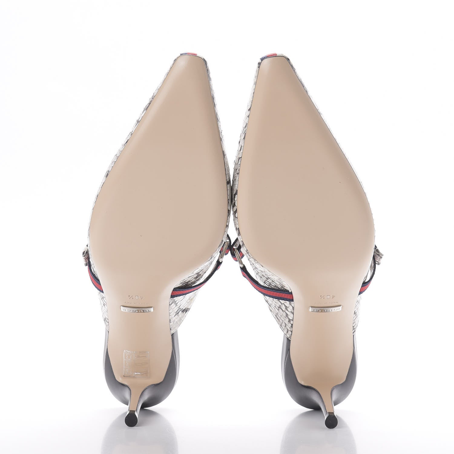 Gucci Elaphe Snakeskin Sylvie Web Cross Strap Mid-Heel Slides 40.5 New Roccia 5 of 10