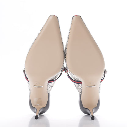 Gucci Elaphe Snakeskin Sylvie Web Cross Strap Mid-Heel Slides 40.5 New Roccia 5 of 10