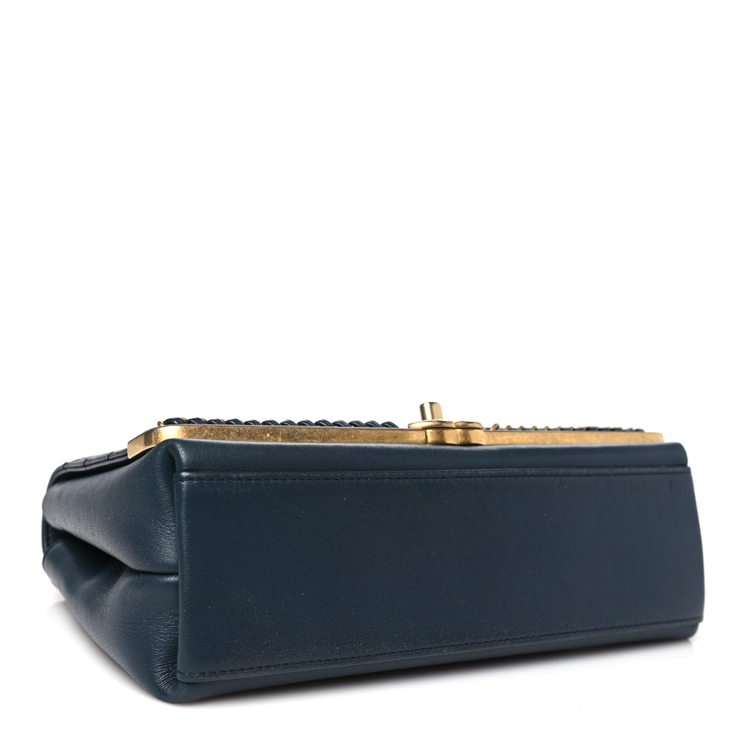 Chanel Sheepskin Chevron Stitched Chain Top Handle Flap Blue 4 of 10