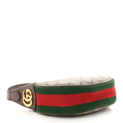 Gucci GG Supreme Monogram Textured Calfskin Web Mini Ophidia Half Moon Hobo Beige Ebony New Acero 4 of 11