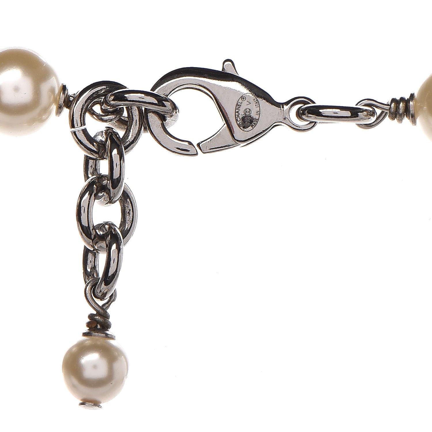 Chanel Crystal Pearl CC Long Necklace Silver 5 of 5