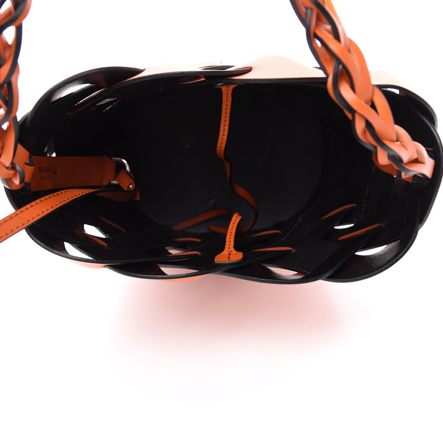 Prada Vitello Intreccio Tress Bucket Bag Papaya Black 6 of 10