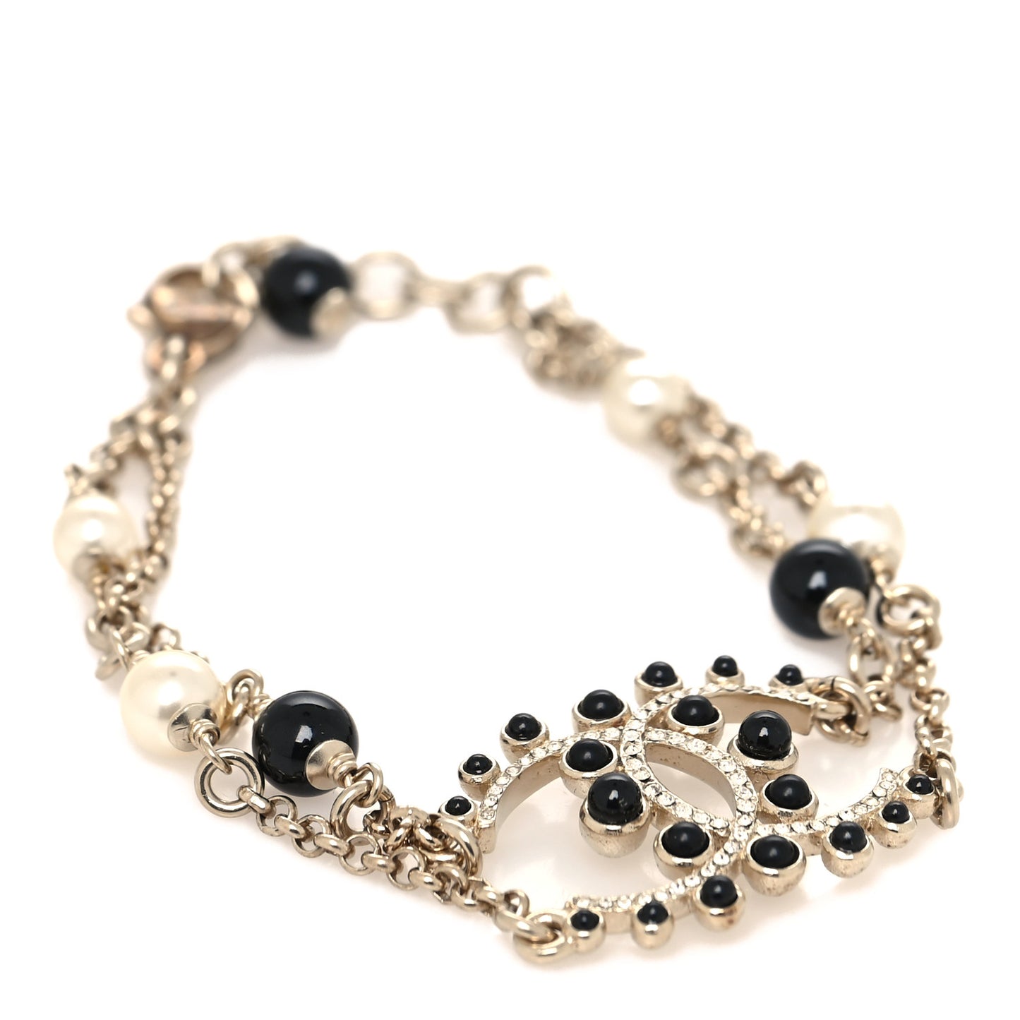 Crystal Enamel Pearl CC Bracelet Black Gold