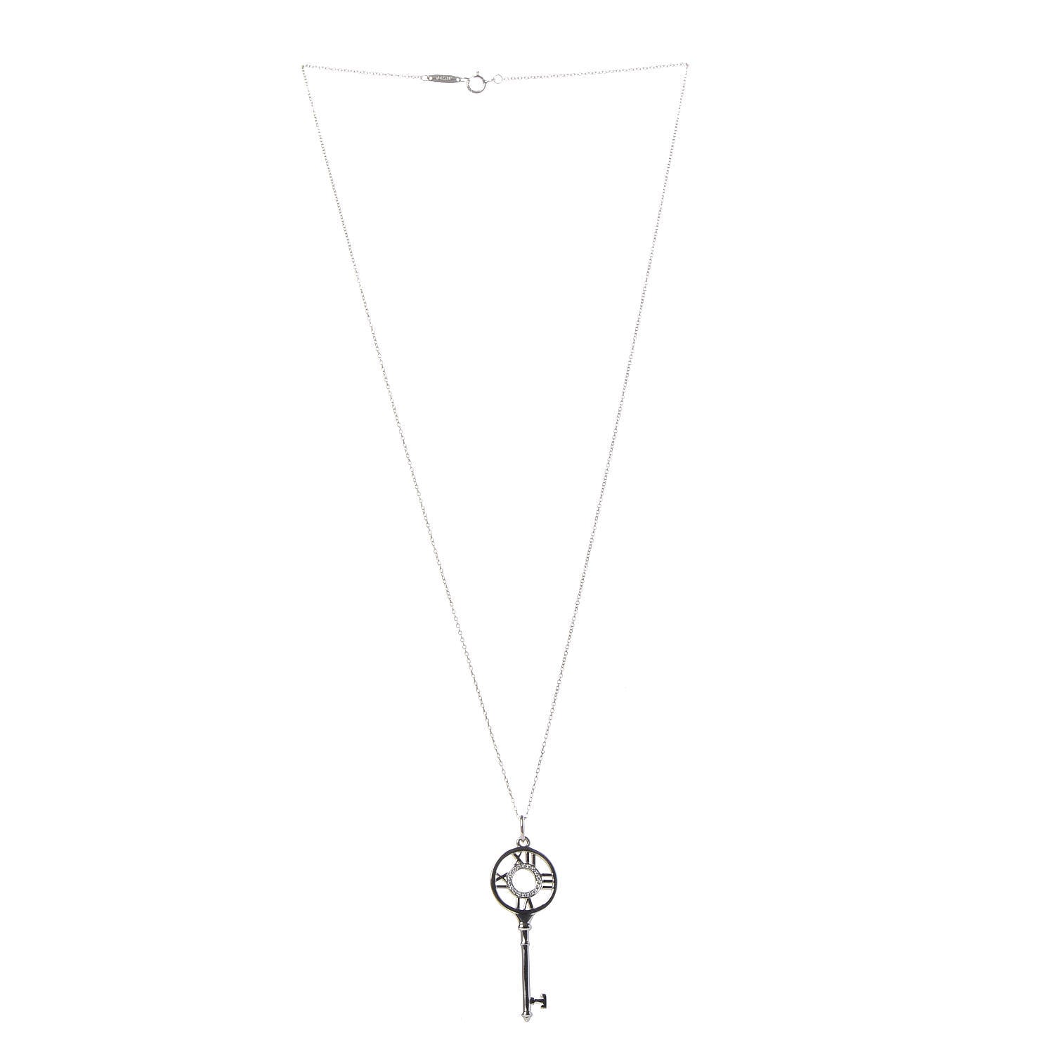 Tiffany 18K White Gold Diamond Atlas Key Pendant Necklace 3 of 7