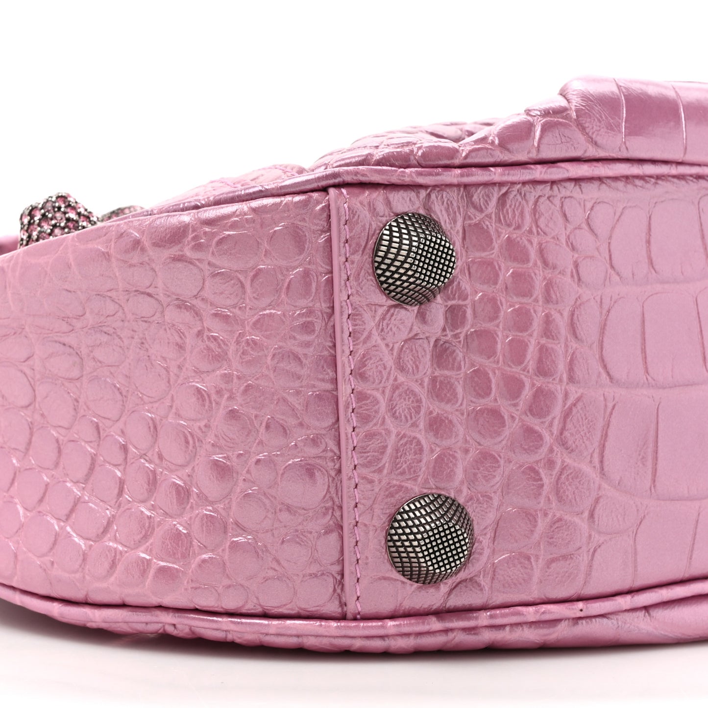 Metallic Extra Supple Calfskin Crystal Crocodile Embossed Small Le Cagole Shoulder Bag Pink