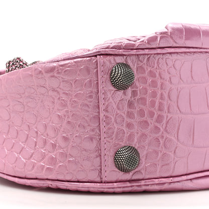 Balenciaga Metallic Extra Supple Calfskin Crystal Crocodile Embossed Small Le Cagole Shoulder Bag Pink 10 of 12