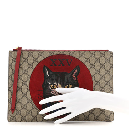 Gucci GG Supreme Monogram Mystic Cat Large Zip Red 2 of 10