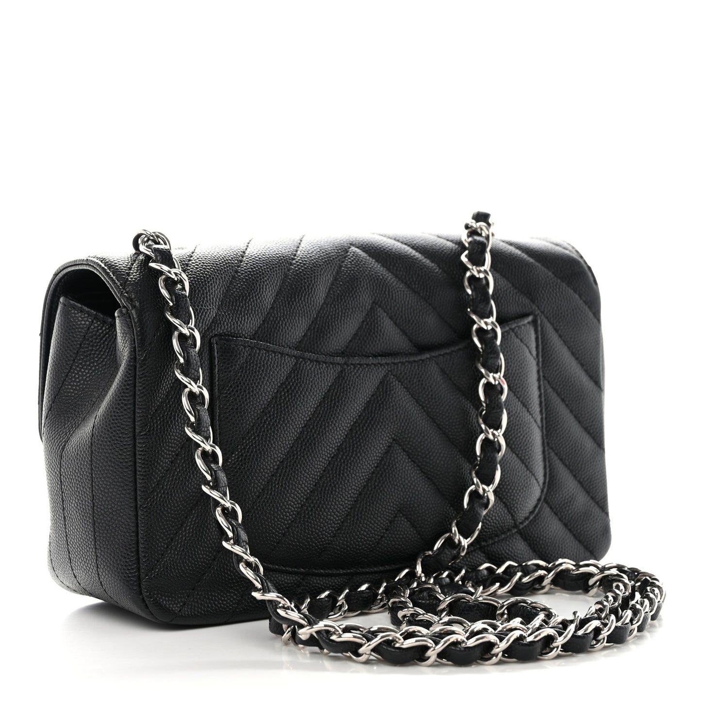 Caviar Chevron Quilted Mini Rectangular Flap Black