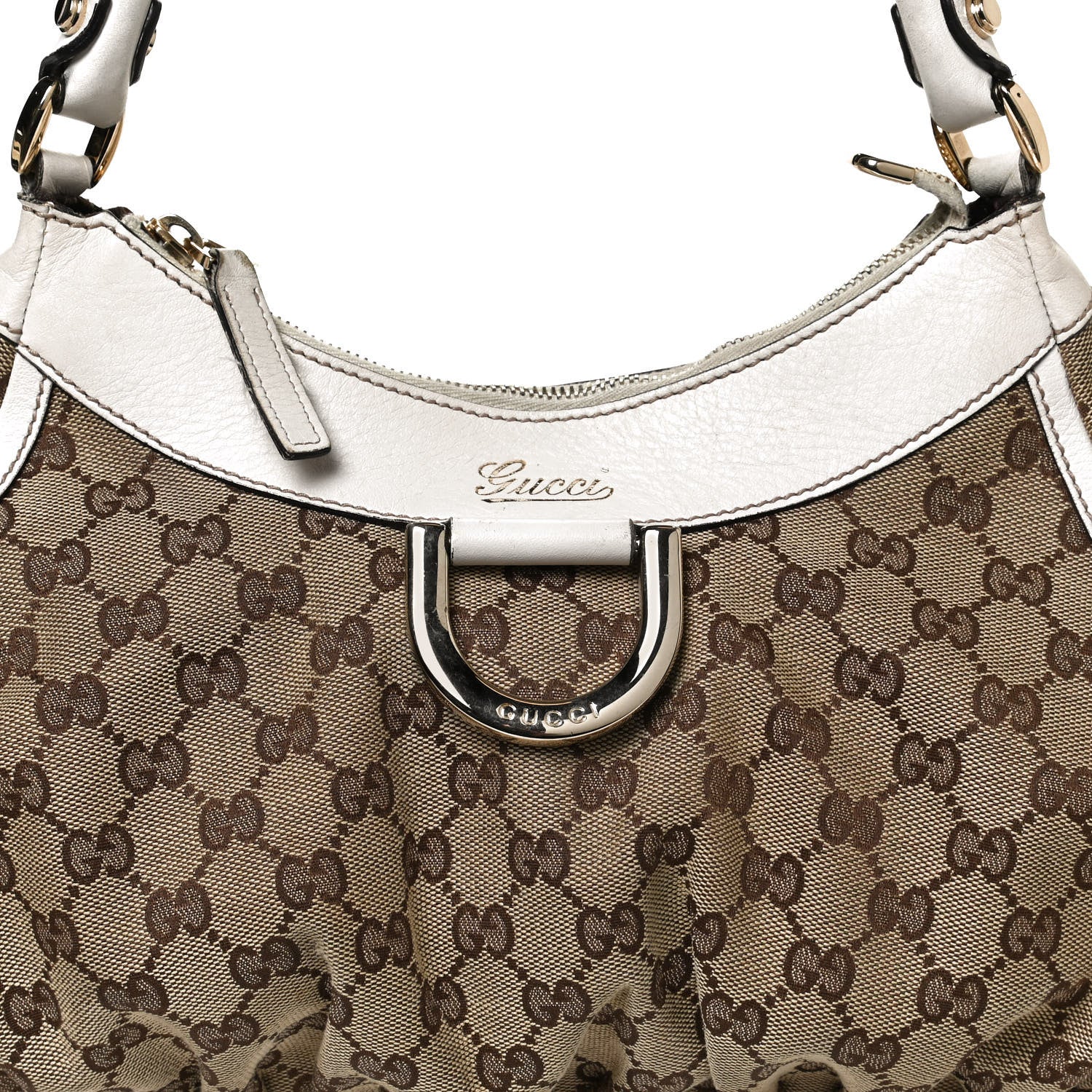 Gucci Monogram Medium D Gold Ring Hobo White 9 of 11