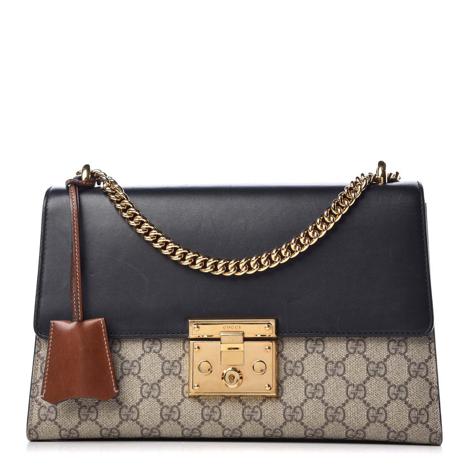 Gucci GG Supreme Monogram Calfskin Medium Padlock Shoulder Bag Beige Black Cuir 1 of 20