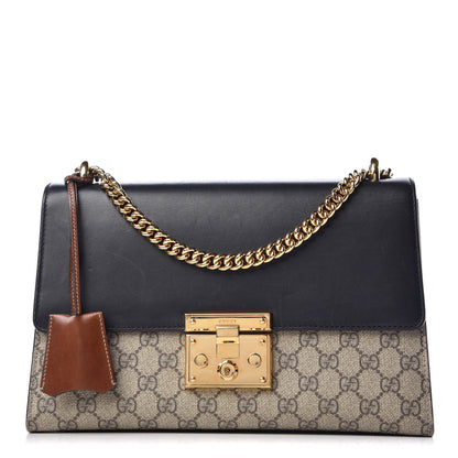 Gucci GG Supreme Monogram Calfskin Medium Padlock Shoulder Bag Beige Black Cuir 1 of 20