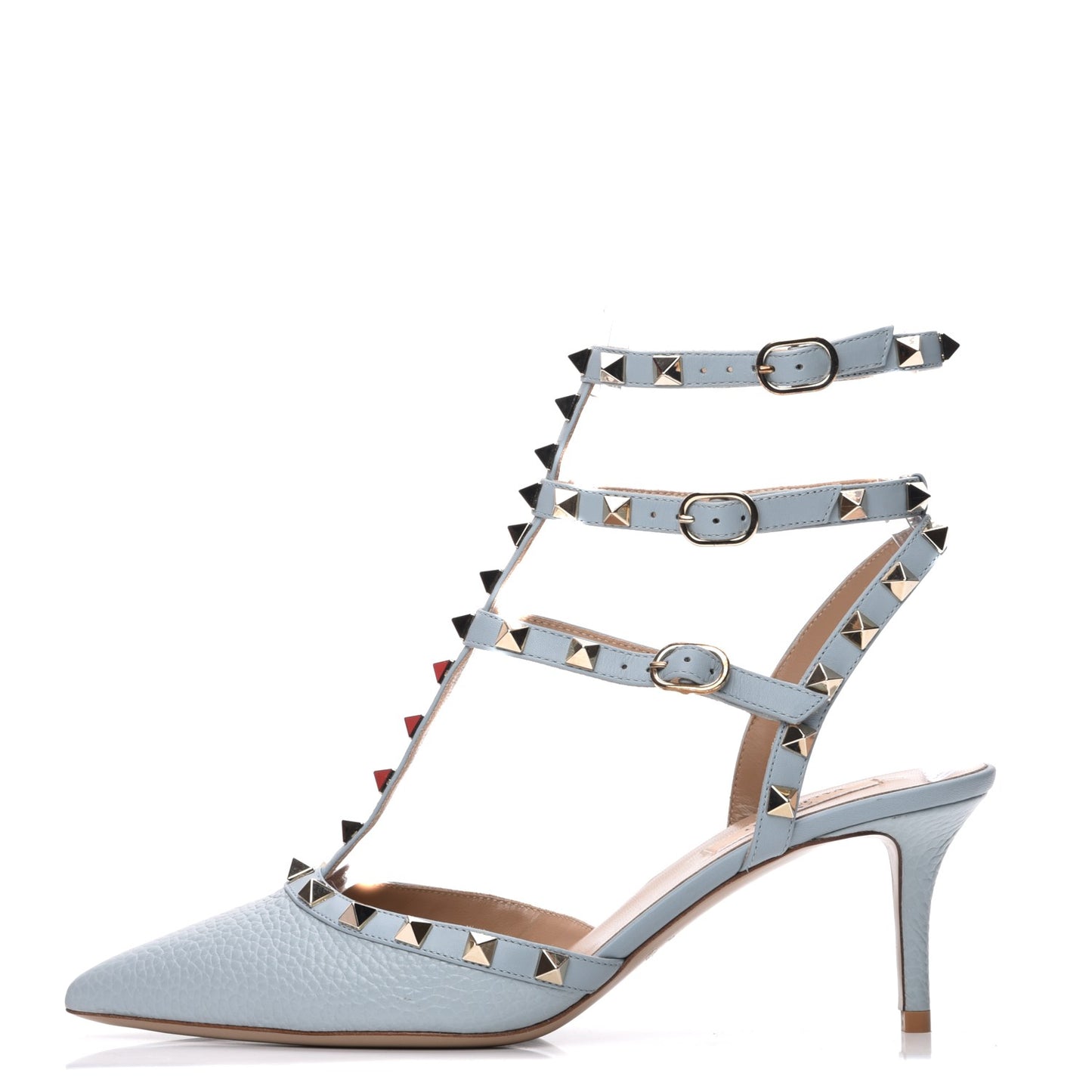 Pebbled Calfskin Rockstud Ankle Strap 65mm Pumps 38 Sky Sorbet