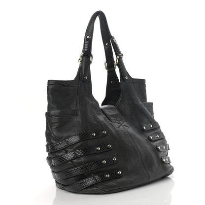 Jimmy Choo Biker Leather Elaphe Snakeskin Tote Black 3 of 15