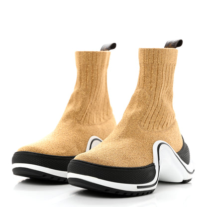 Louis Vuitton Glitter Stretch Textile Monogram LV Archlight Sneaker Boots 36 Gold Black 3 of 9