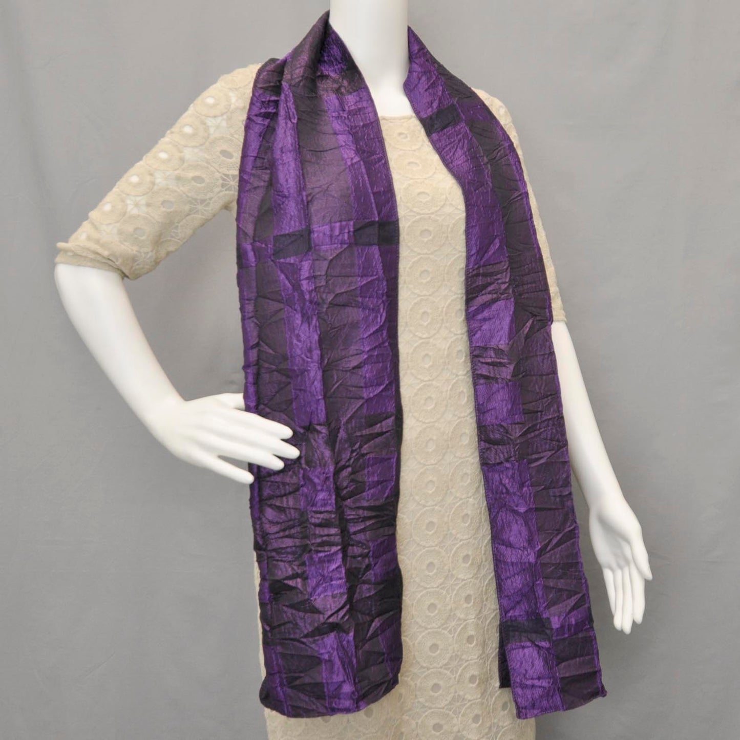 Metallic Check Scarf Purple