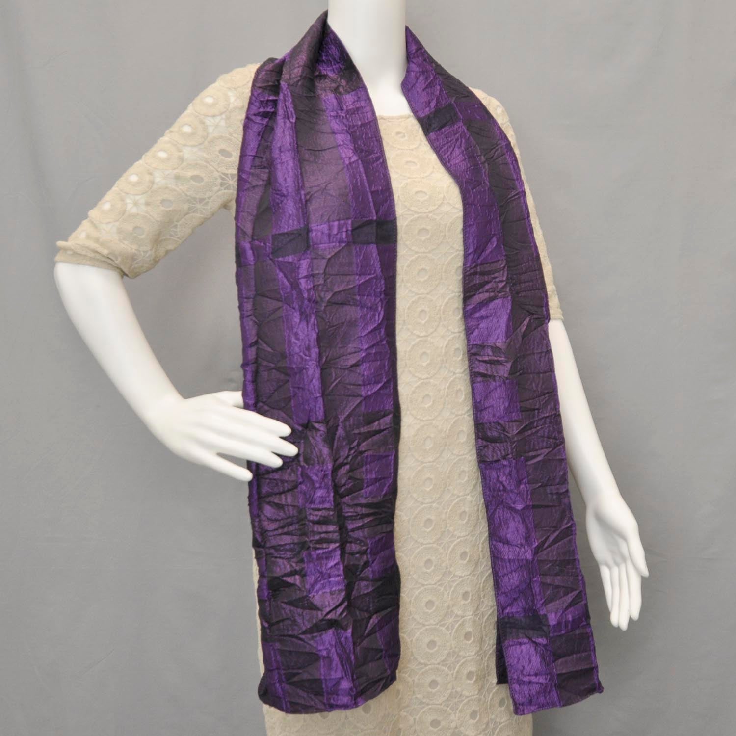 Burberry Metallic Check Scarf Purple 2 of 5