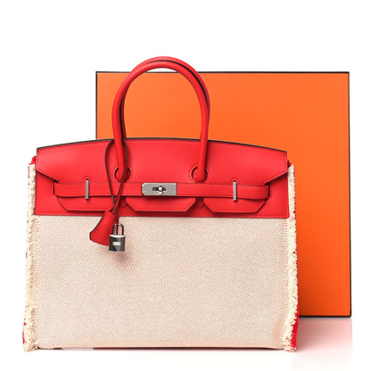 Hermes Swift Twill H Fray Fray Birkin 35 Rouge de Coeur Ecru 11 of 11