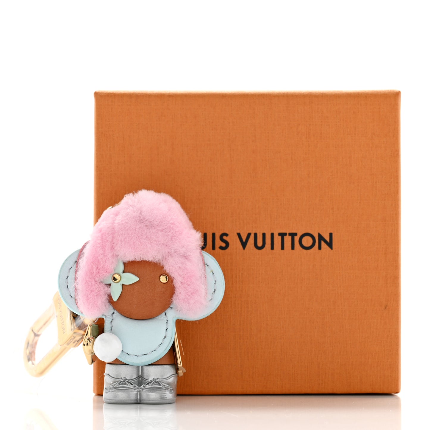 Resin Wood Mink Fur Vivienne Snowball Bag Charm Key Holder Blue Pink