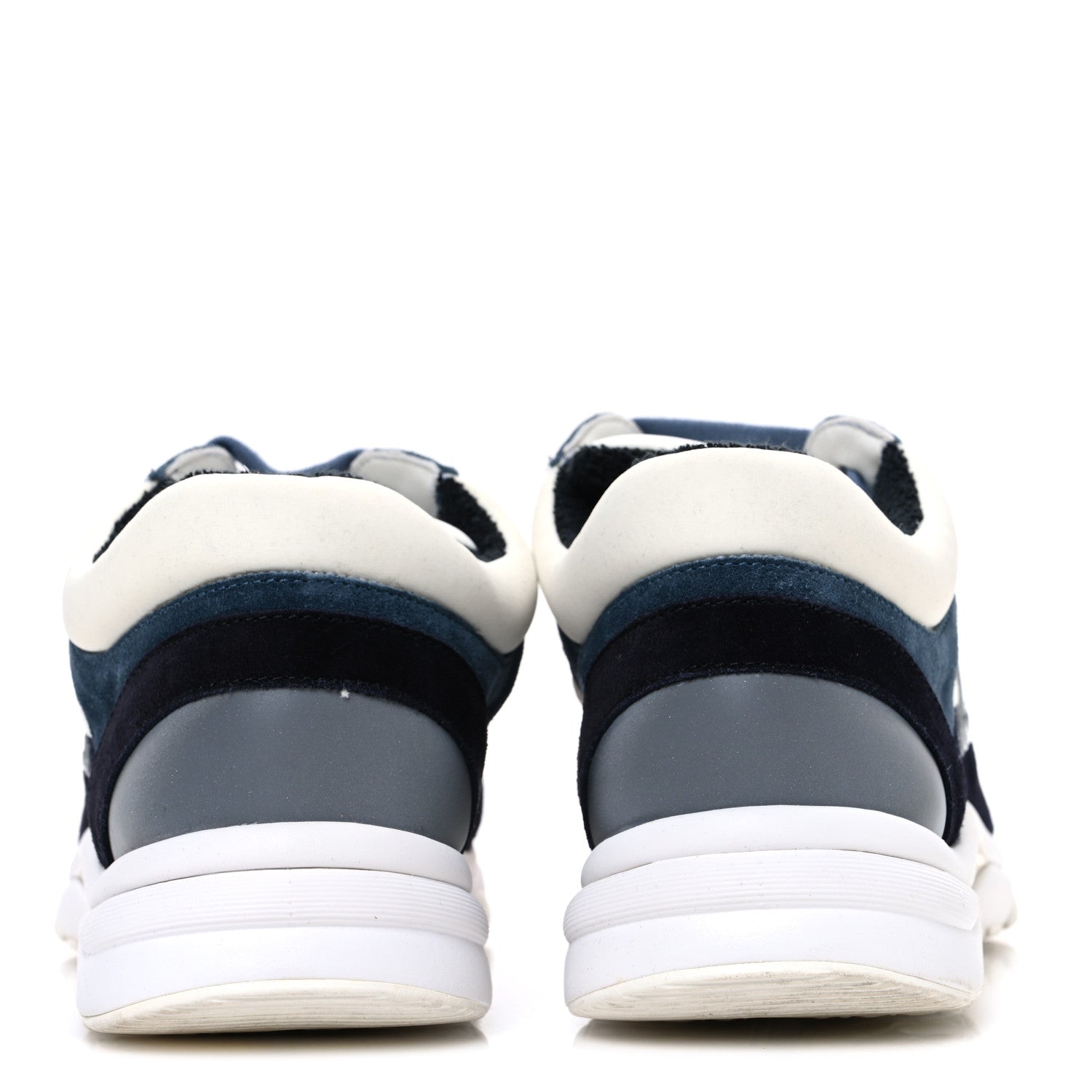 Chanel Nylon Calfskin Suede CC Womens Sneakers 40 Navy White Orange 6 of 10