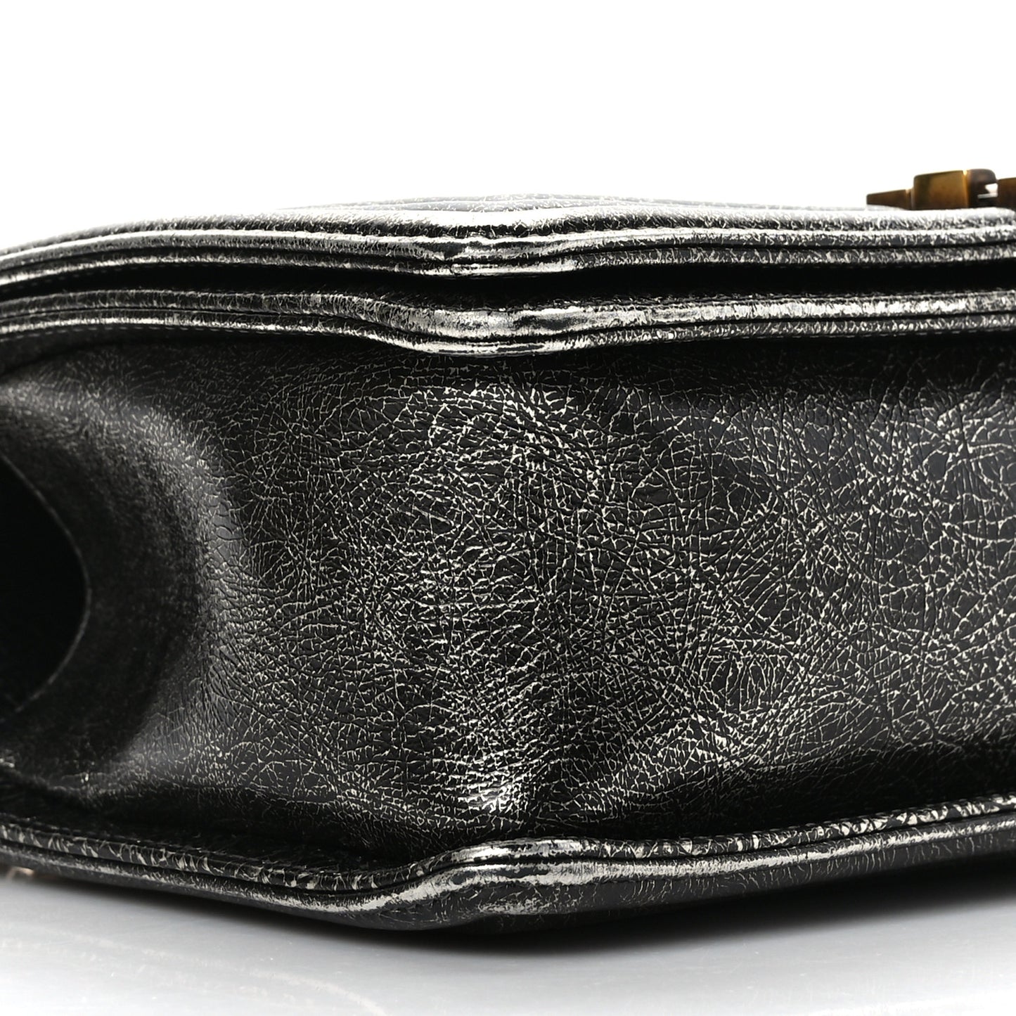 Cracked Metallic Calfskin Quilted Medium Boy Flap Dark Silver