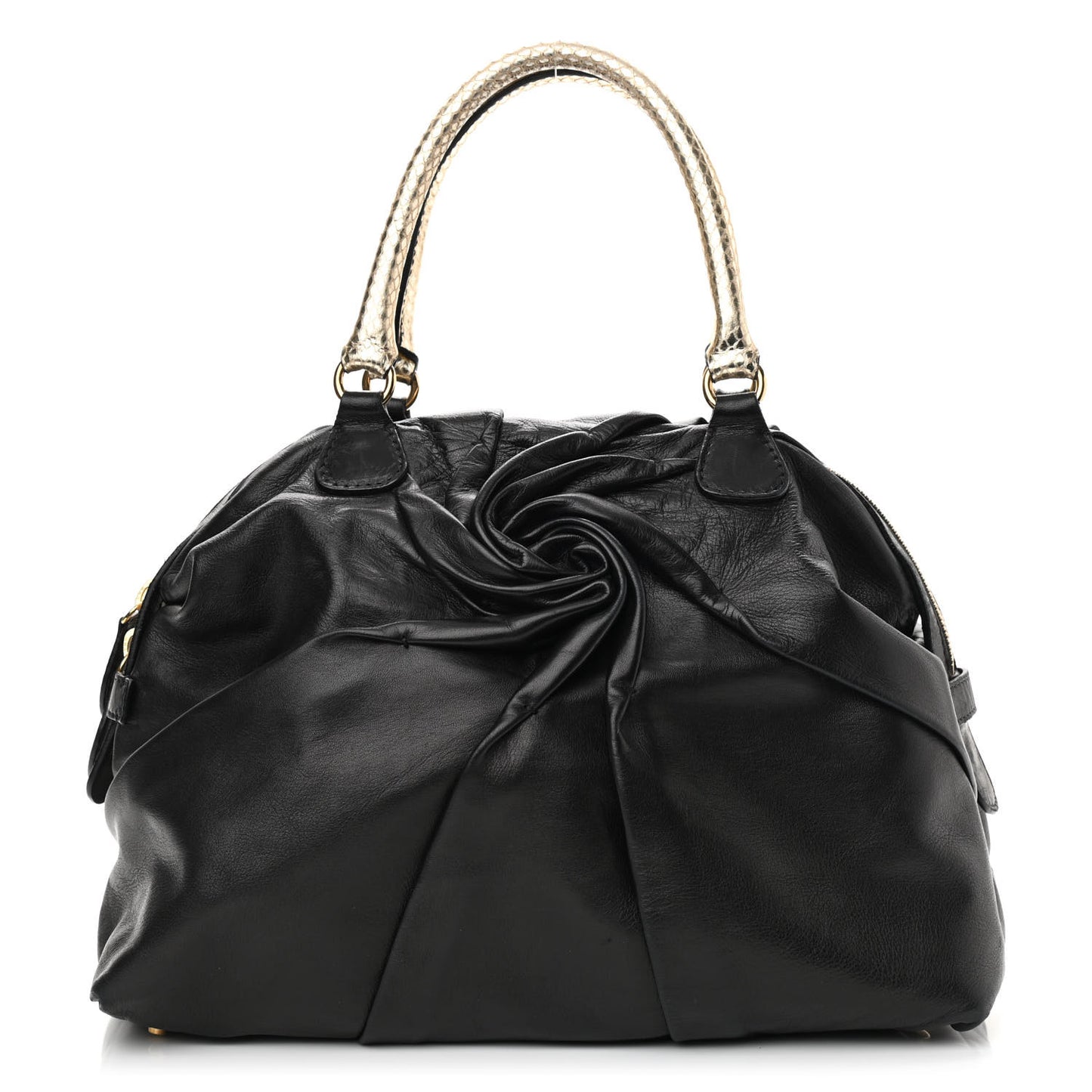 Lambskin Metallic Snakeskin Small Petale Dome Black Gold