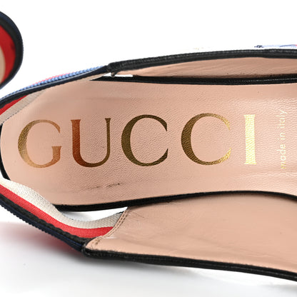 Gucci Malaga Kid Web Bee Star Embroidered Sylvie High Heel Slingback Pumps 39 Black 8 of 12