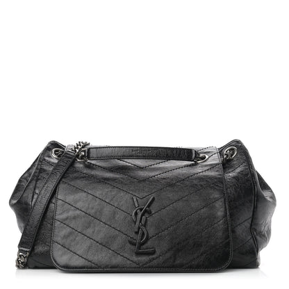 Saint Laurent Pebbled Lambskin Chevron Monogram Large Nolita Black 1 of 10
