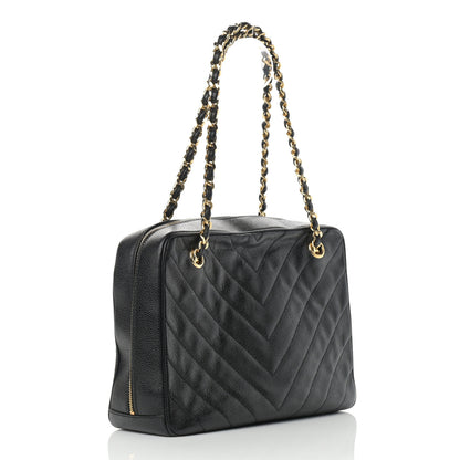 Chanel Caviar Chevron Quilted Camera Case Black 3 of 15