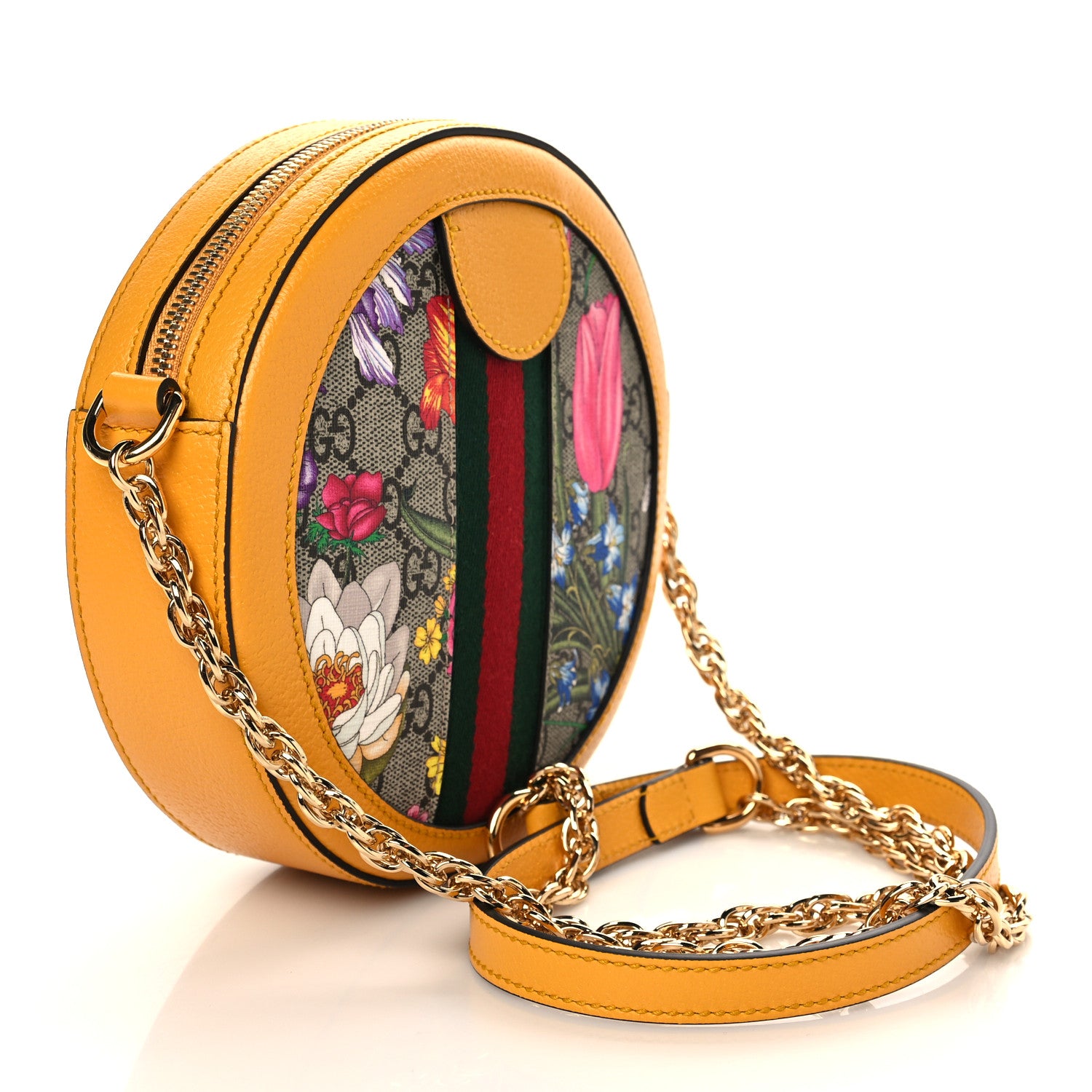 Gucci GG Supreme Monogram Flora Web Mini Ophidia Round Shoulder Bag Beige Multicolor Crop 3 of 7