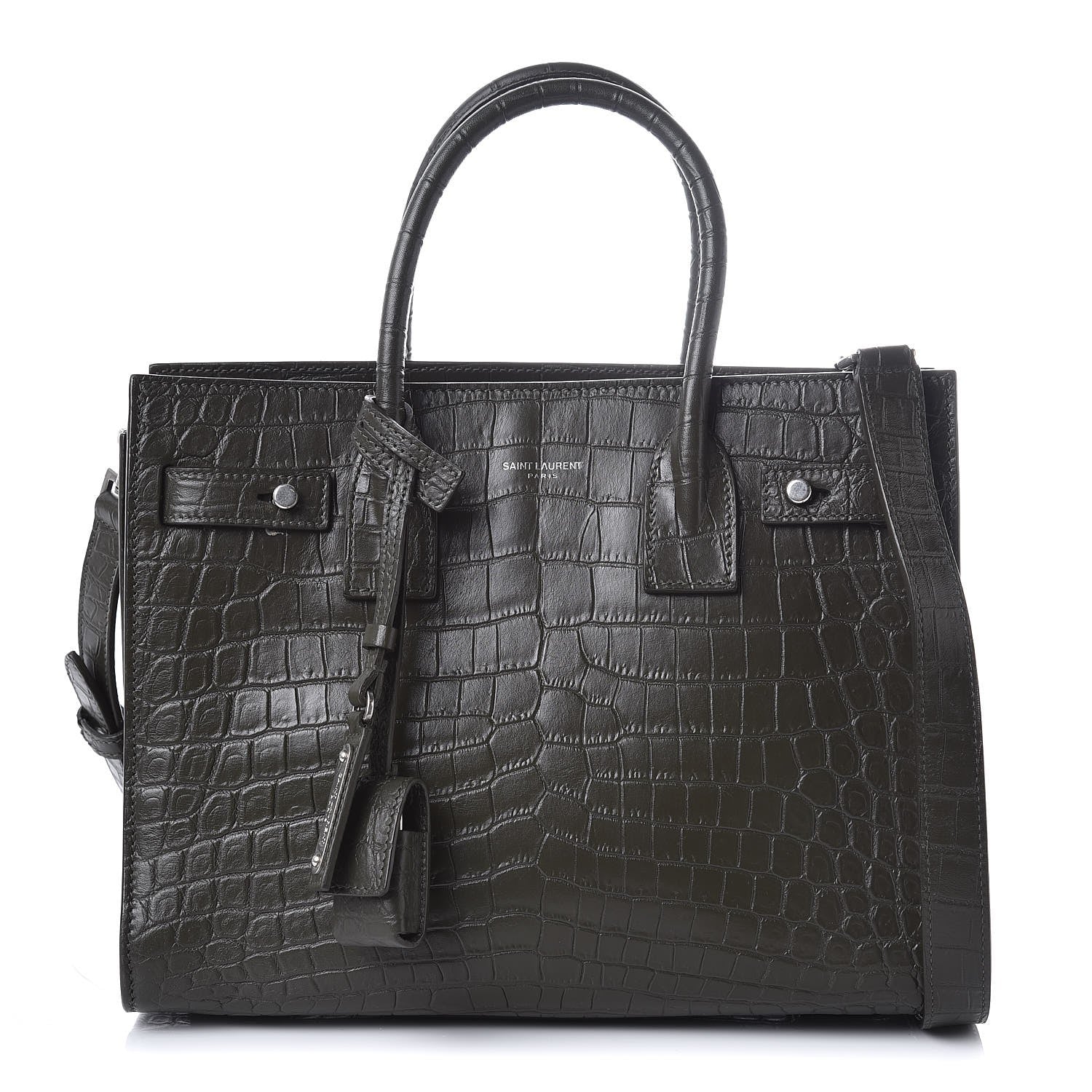 Saint Laurent Calfskin Crocodile Embossed Baby Supple Sac De Jour Dark Leaf 1 of 8